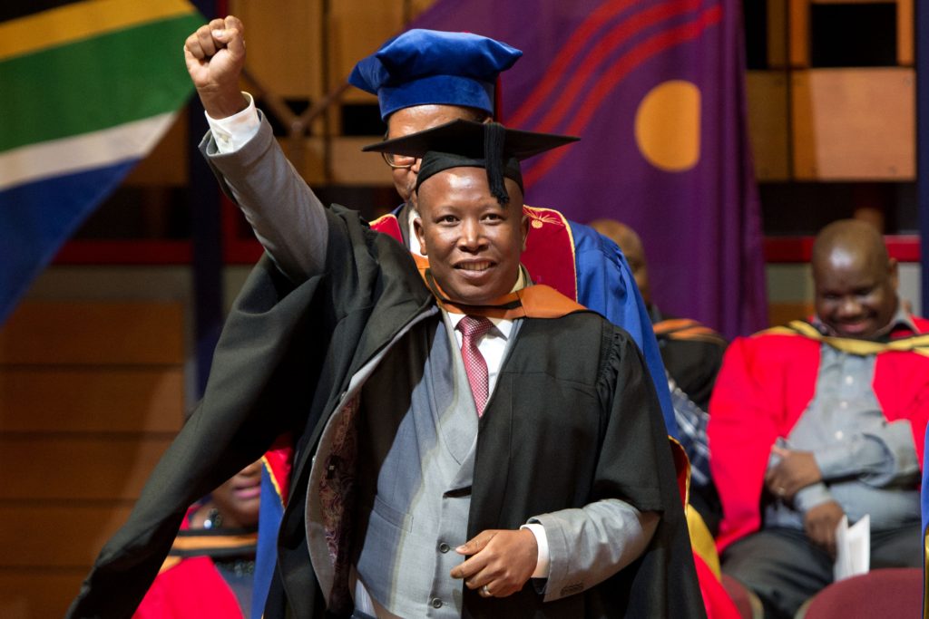 PRETORIA, SOUTH AFRICA – MARCH 30: Economic Freedom Fighters leader; Julius Malema graduates with a Bachelor of Arts degree on March 30, 2016 in Pretoria, South Africa. The graduation ceremony was held at the University of South Africa (Unisa) main campus. (Photo by Gallo Images / Beeld / Herman Verwey)